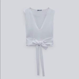 NWT Zara Deep V Tie Waist Cropped Tank Top
